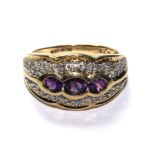 A 9 carat gold turban ring set with diamonds and amethyst