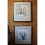 Three Majorie Best studies of flowers in vases, watercolours signed 46cm x 38cm and 37cm x 28cm, and