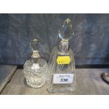 Two cut glass scent bottles with silver collars, Birmingham 1929 and London 1922