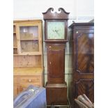 An early 19th century oak and chevron banded longcase clock, the painted square dial with date