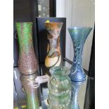 An Okra Glass 'Siesta' design cameo glass vase 20.5cm high, two other Okra glass vases with boxes,