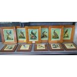 Five Withersdale ceramic tiles, depicting British birds, each mounted and framed 10.5cm square and