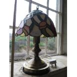 Two Oriental style ceramic/ pottery table lamps on mahogany bases and a small Tiffany style table