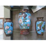 A Chinese cloisonne vase, depicting an eagle and birds amongst flowers 25cm high and a pair of