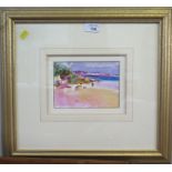 Peter Graham b1959 Beach Stroll, Bermuda Watercolour Label for the Bourne Gallery cat no.56 July