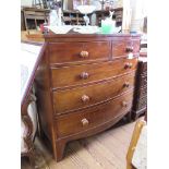 An early Victorian mahogany bowfront chest of drawers, with two short and three long graduated