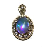 A black opal pendant set with white sapphires