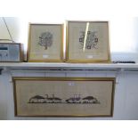 Three Egyptian paintings on papyrus, one signed Jasmeen 21cm x 18cm (3)