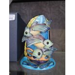 A Moorcroft Pottery model 'Shearwater Moon Fish' signed by Emma Bossons, with box 18cm high