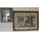 A tile depicting Egyptian mythical figures and a Pharaoh 23cm x 17cm and three Egyptian paintings on