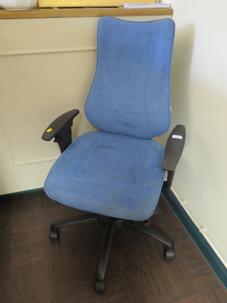 A Rabami blue suede adjustable office chair