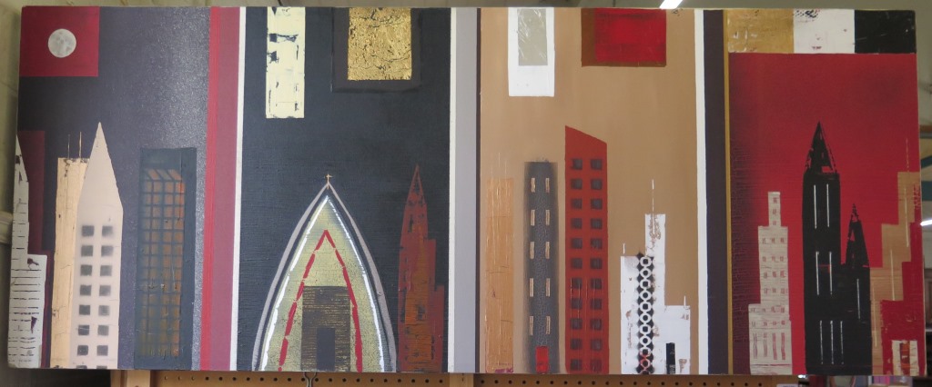 Jon Althrop Skyscrapers Acrylic on canvas, signed and dated 2011 66cm x 163cm