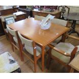 A Danish teak draw leaf table, stamped A.B.J., the rectangular top on turned legs, 120cm x 80cm