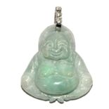 A jade Buddha pendant with diamond set bale