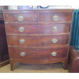 An early Victorian mahogany bowfront chest of drawers, with two short and three long graduated