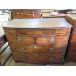 An early Victorian mahogany bowfront chest of drawers, with crossbanded frieze drawer over two short