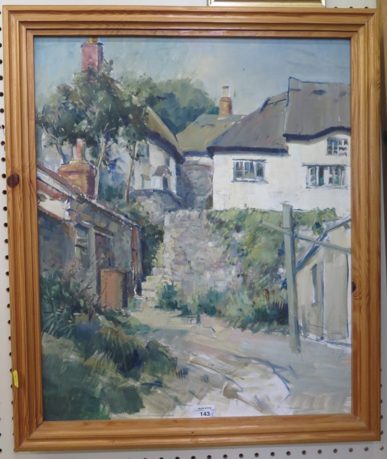 Attributed to John 'Jack' Earl White cottages Oil on board 57cm x 47cm And another landscape 26cm