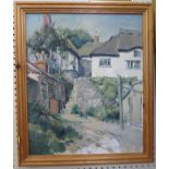 Attributed to John 'Jack' Earl White cottages Oil on board 57cm x 47cm And another landscape 26cm