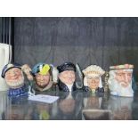 Five miniature Royal Doulton character jugs, Old Salt D6557, North American Indian D6665, The