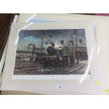 Terence Cuneo signed prints: Night King (inscribed to Mike Edwards) 45cm x 91cm; Flying Scotsman (