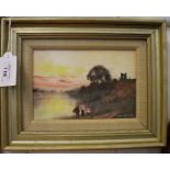 Rosemarie De Goede 'Sunset by the River' Oil on board Signed 12cm x 18cm