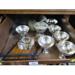 A small collection of plated wares to include a wooden inkstand