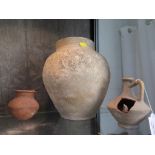 Three Roman style stoneware vessels, largest 25cm high (3)