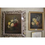 W.J.S. Perrin Still life of flowers and butterflies Oil on canvas, signed 37cm x 29cm And another by