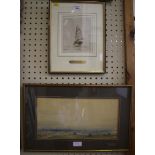 Attributed to Dr Thomas B. Watson Sailing vessel Ink drawing (with pencil sketch above) 15cm x 12.