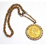 A U.S.A. 1904 five dollar gold coin in an 18 carat gold chain