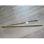 A bamboo swagger stick 70cm long, a cane and a small collection of plated wares to include a