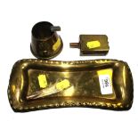 A collection of trench art to include tray, ash tray, match holder, and others