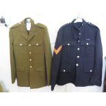 A Royal Marine serge dress tunic with Corporal stripes, and a British Army no. 2 dress tunic