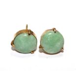 A pair of gold set jade earrings