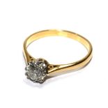 A diamond solitaire ring of approx .87ct, colour H/I set in 18 carat yellow gold