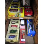 A Corgi Bedford type OB Coach; Hot Wheels Grand Prix car; seven Maisto Supercar Collection die-