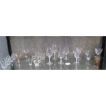 Drinking glasses: Twenty-two including Thomas Webb golden amber 'Old English Bullseye' - mid