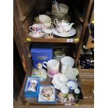 Various Coalport tea wares and plates, Spode plates, commemorative mugs, and ceramics