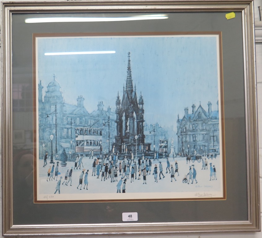 Arthur Delaney (1927 - 1987) a coloured print of Albert Square, Manchester signed in pencil in