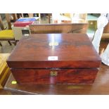 A 19th century mahogany writing box, with fitted interior and later baize lining, 38 cm wide, 15.5