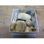 A box of collectables, to include a bone vesta case, barrel and Stanhope, miniature telescope, seals