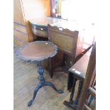 A mahogany bow front bedside cabinet, by Heals of London, 38 cm wide and a 19th century mahogany pot