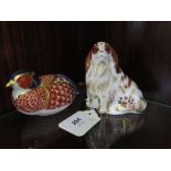 Two Royal Crown Derby paperweights, a Cavalier King Charles spaniel and a pheasant