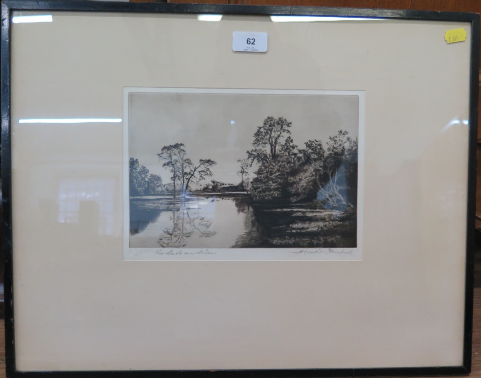 A. Watson Turnbull 'By Lake and Stream' etching signed and inscribed in pencil, with blind stamp