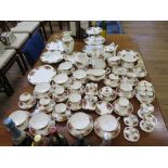 A large collection of Royal Albert Old Country Roses pattern tea wares, including teacups, three-