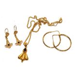 A 22 carat gold necklace and two pairs of gold earrings