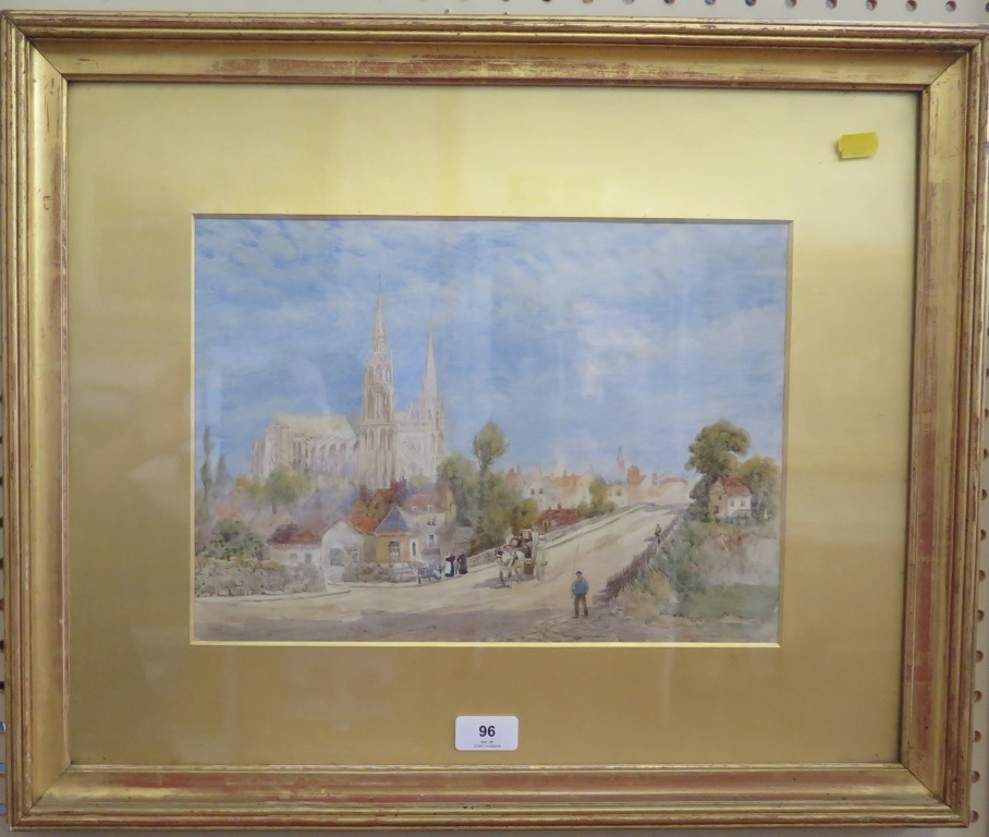 Herbert Marshall Chartres watercolour signed Exhibition label on the reverse for Ernest Brown &