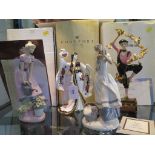 A Coalport figure of Madame Butterfly, and three Franklin Mint figures: Clown of the Golden