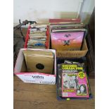 A collection of records, including 45 rpm singles from the 80s and early 90s, 78 rpm records of