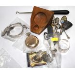 A bag of collectables to include a Waltham pocket watch, some coins, a collection of spoons, etc